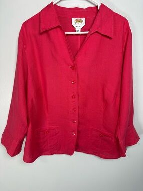 Talbots Women's Pink Irish Linen Button-Front Collared Shirt size 14W